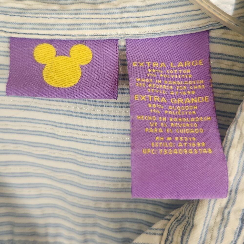 Vintage Disney Pooh Bear XL Button Front Striped Top Embroidered Patches Cap Slv - Picture 3 of 5